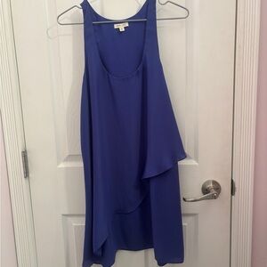 silence + noise Blue Silk Sundress with Scoop Neck and Asymmetrical Design